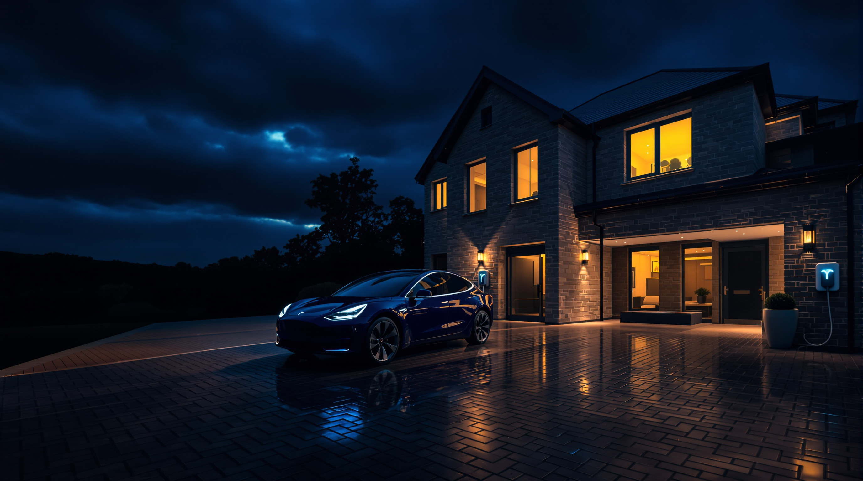 A South Wales home at dusk, electrics by Renovolt