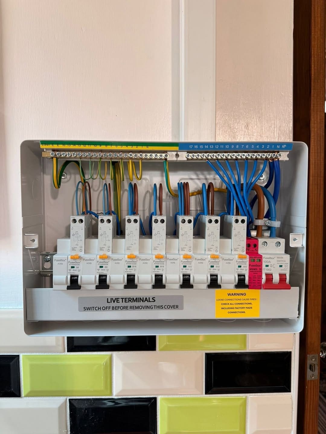 Modern FuseBox consumer unit with RCBO protection, fitted by Renovolt